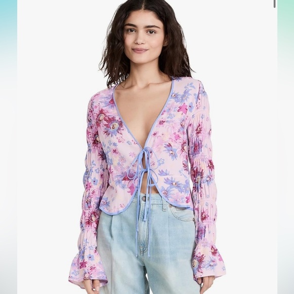 Free People Venice Printed Top , Rose Combo - Picture 2 of 11